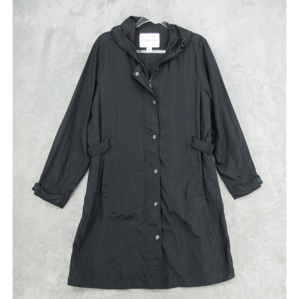 Coldwater Creek Jacket Womens Size L Hooded Full Zip Snap Front Rain Pockets